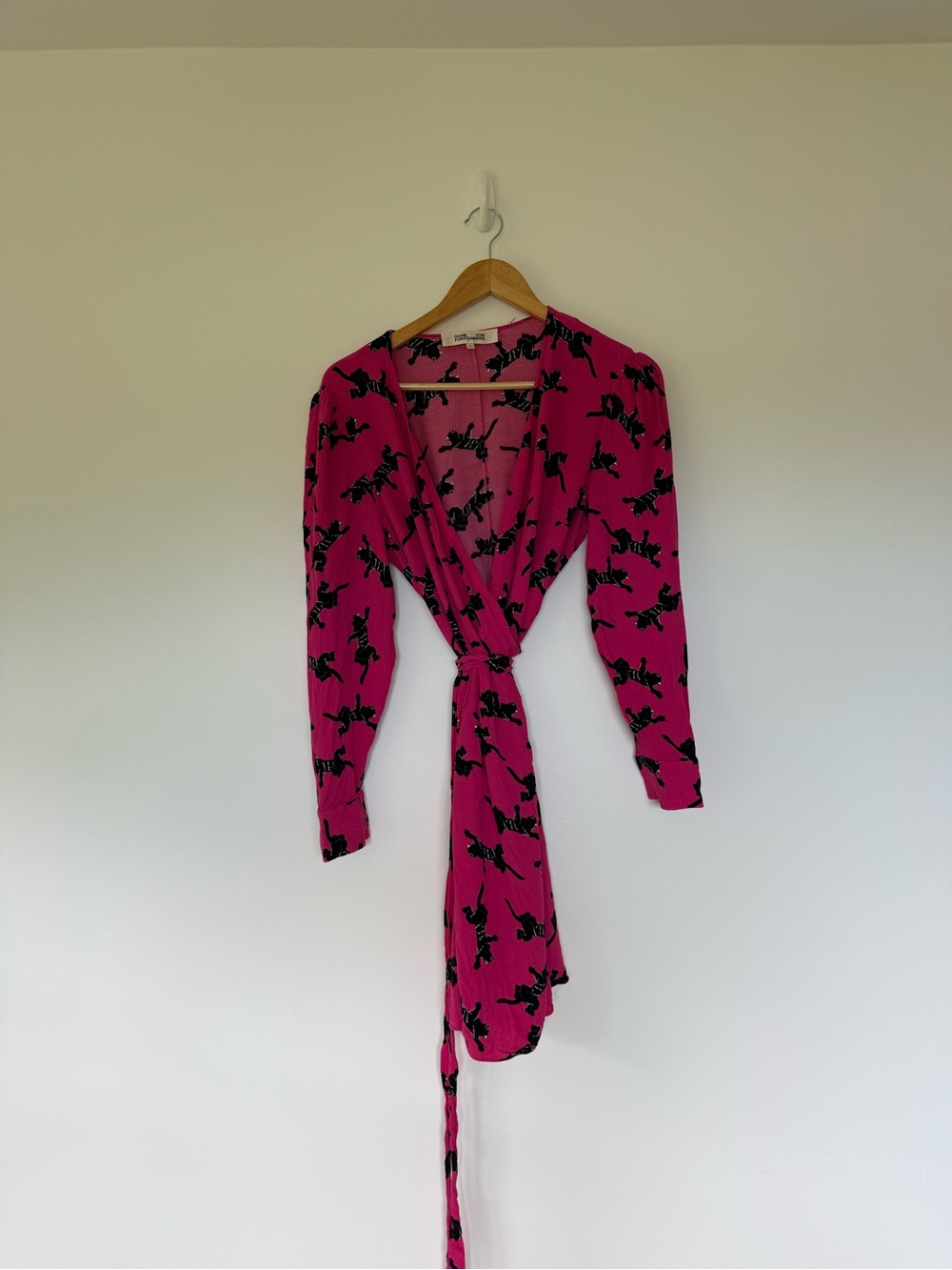 Diane Von Furstenberg Pink Top with Black Cat Silhouettes